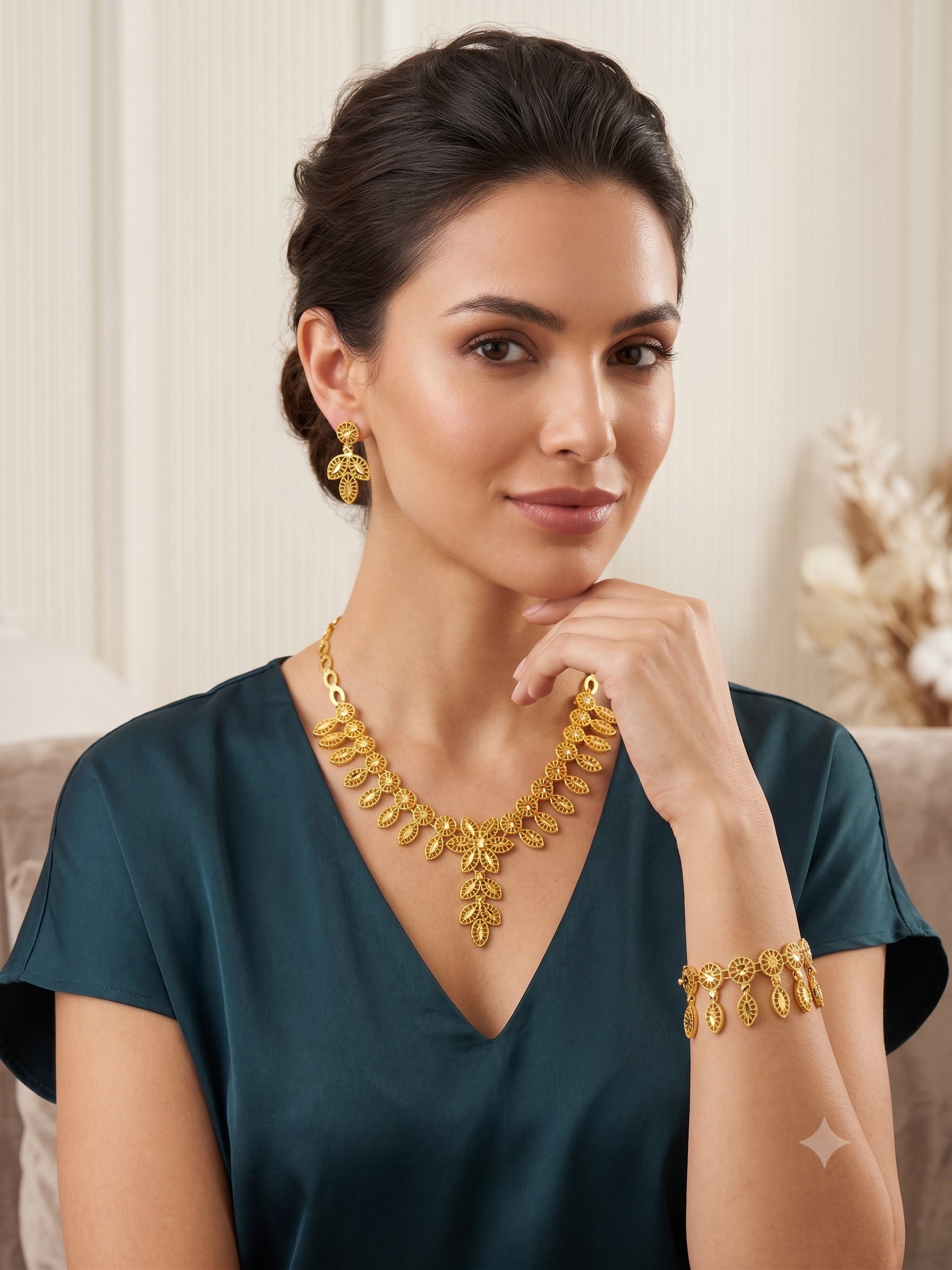 Altın Kaplama Çiçek Sarmaşığı Set 26_22ks27