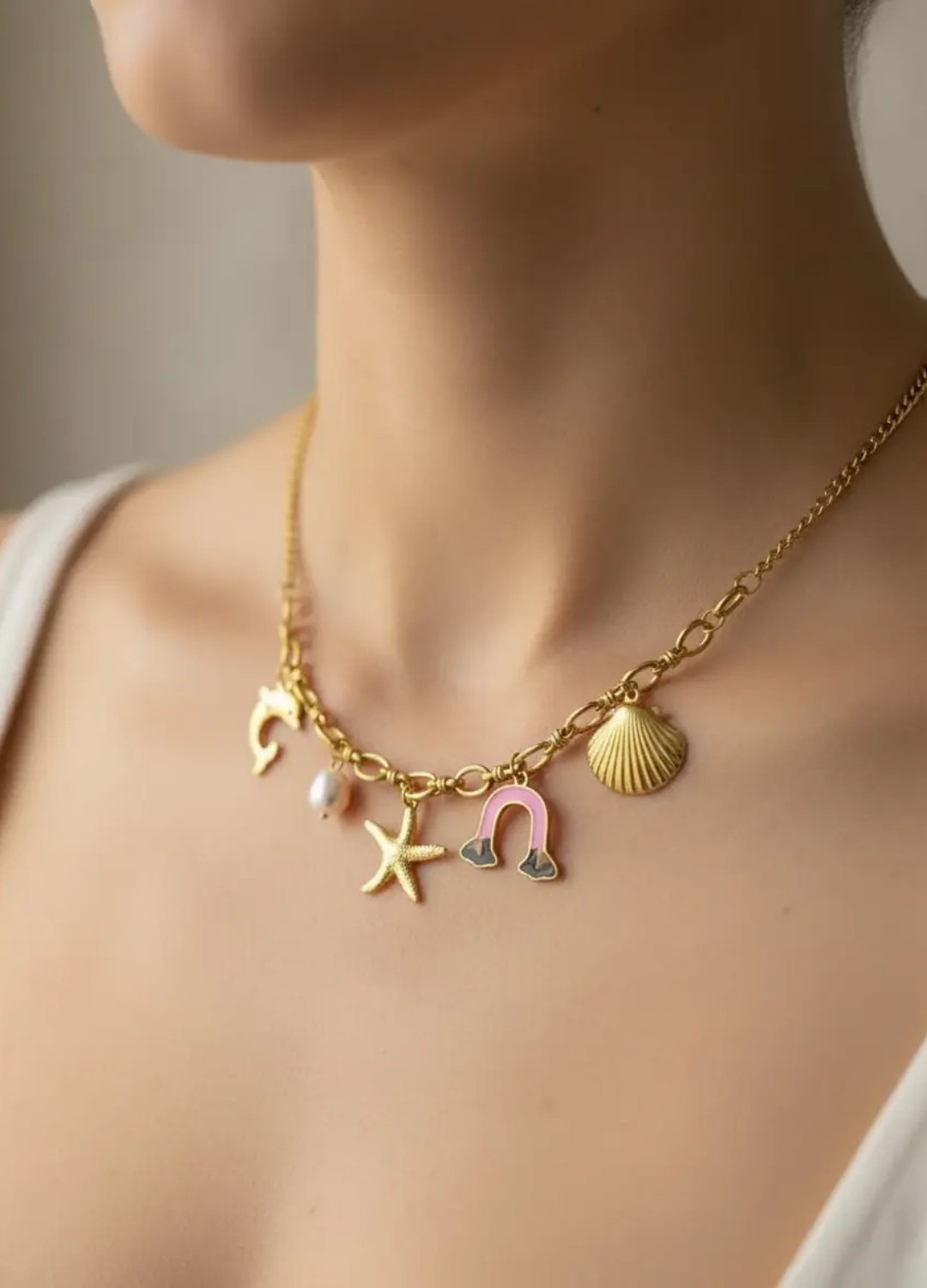 Çelik Gold Charm'lı Kolye - 25-clkk138 