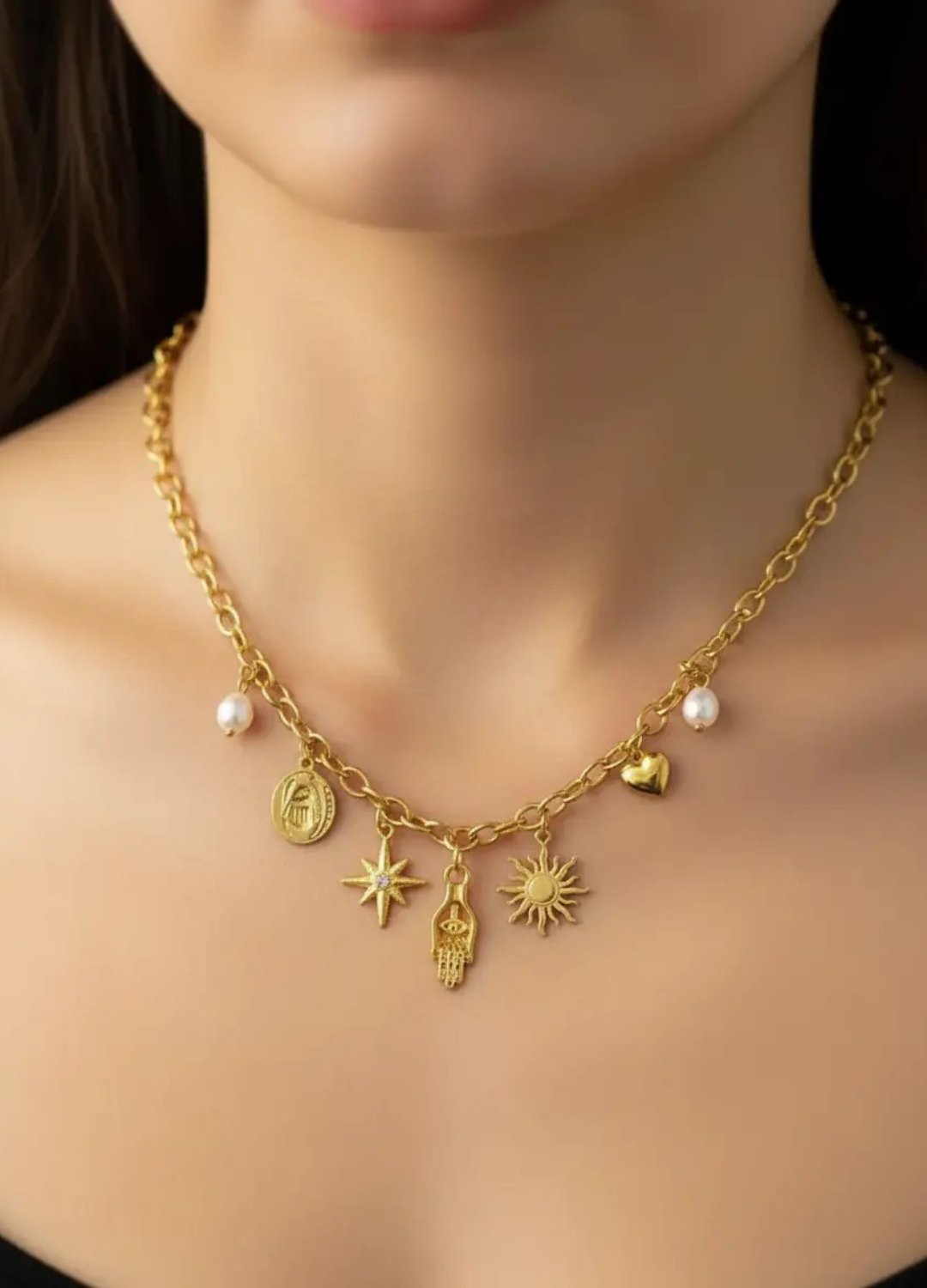 Çelik Gold Charm'lı Kolye - 25-clkk142