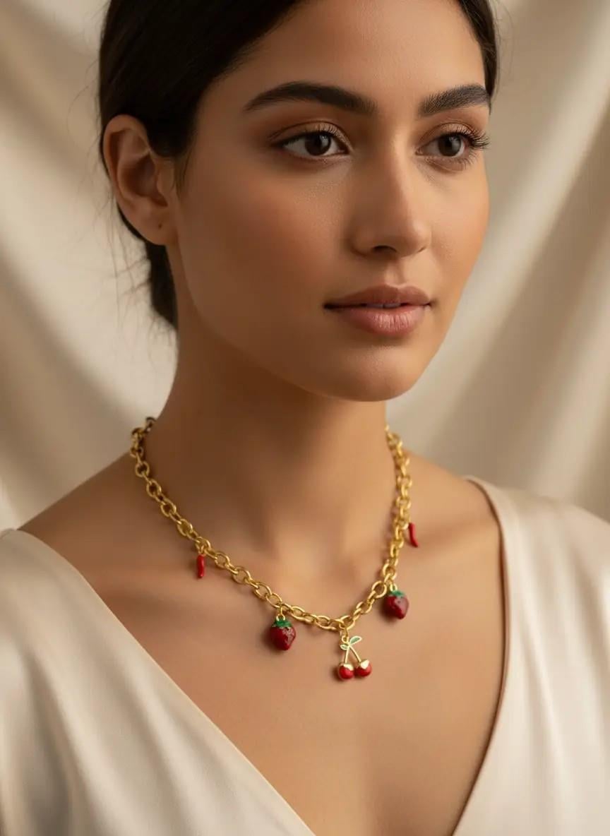 Çelik Gold Çilek Charm Kolye - 25-clkk143
