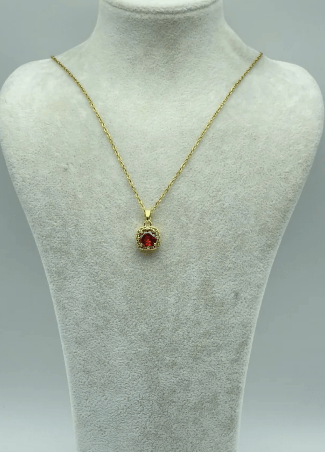 Çelik Gold Kırmızı Taşlı Tek Taş Kolye - 25-ctr189