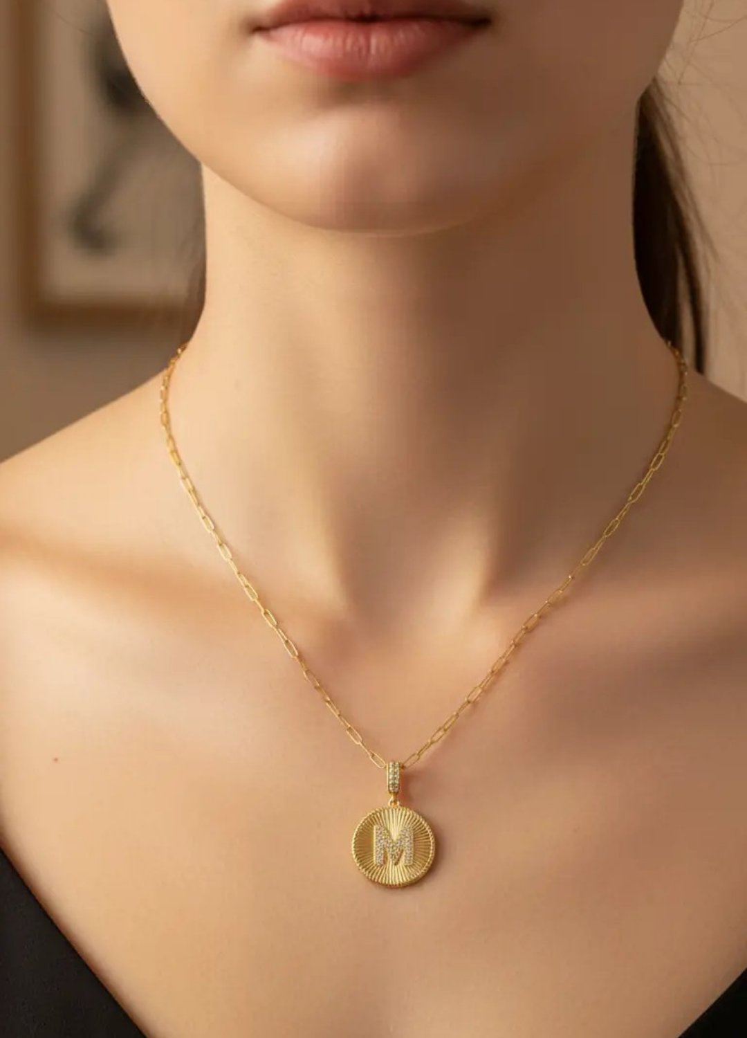 Çelik Gold Madalyon M Harf Kolye - 25-clkk207