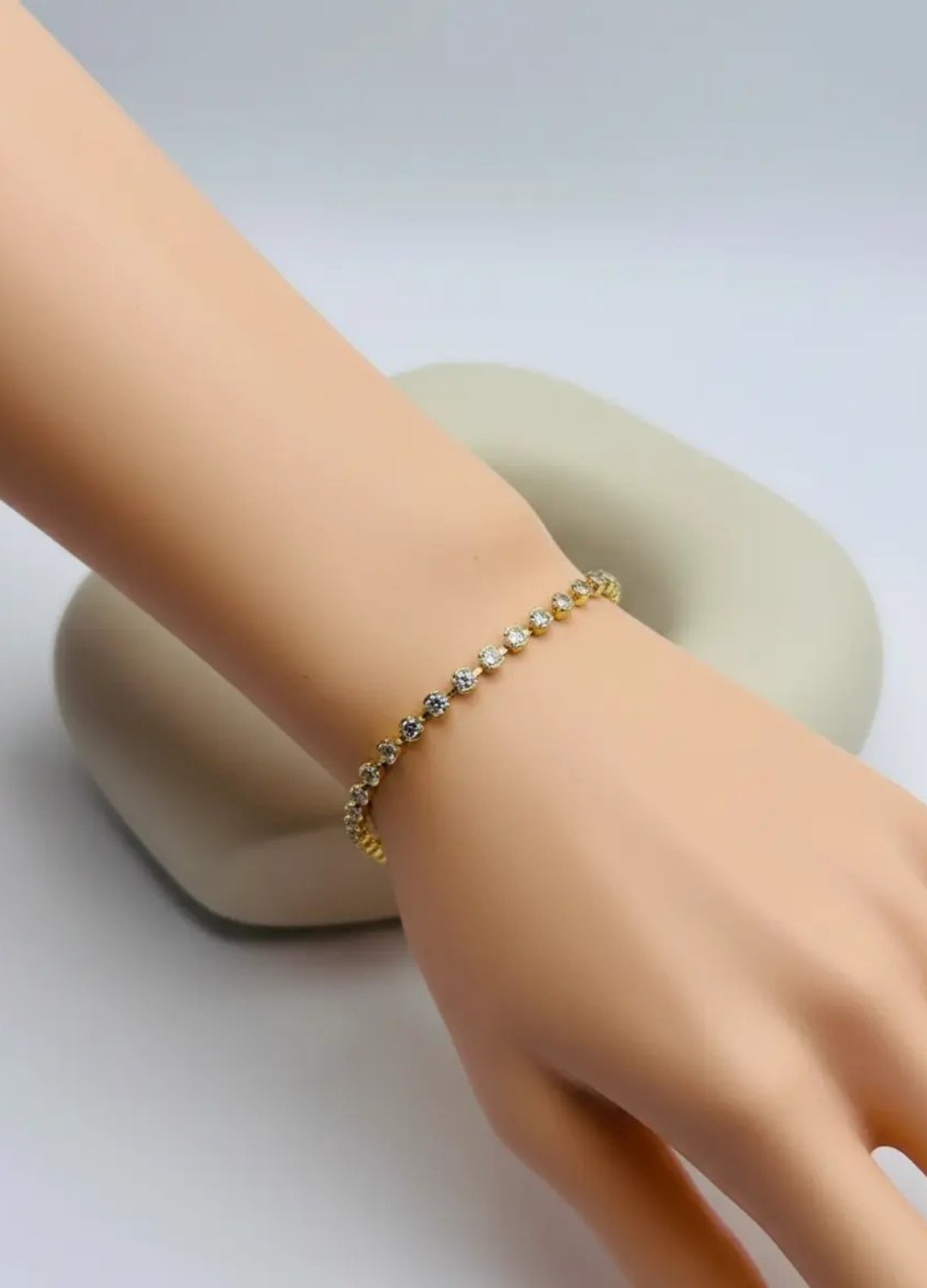 Çelik Gold Mini Yuvarlak Taşlı Su Yolu Bileklik - 26slb44