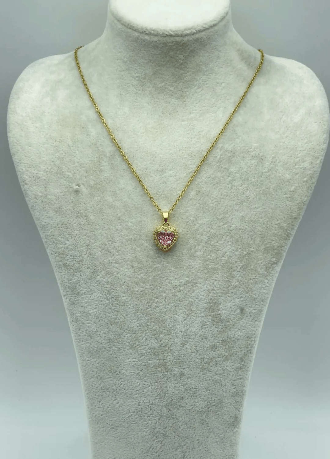Çelik Gold Pembe Taşlı Kalp Kolye - 25-ctr52