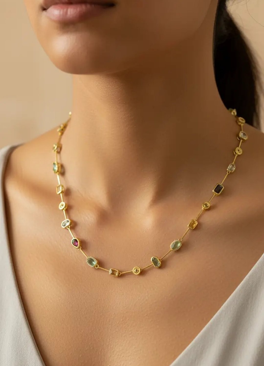Çelik Gold Renkli Taşlı Serenay Kolye - 25-clkk155