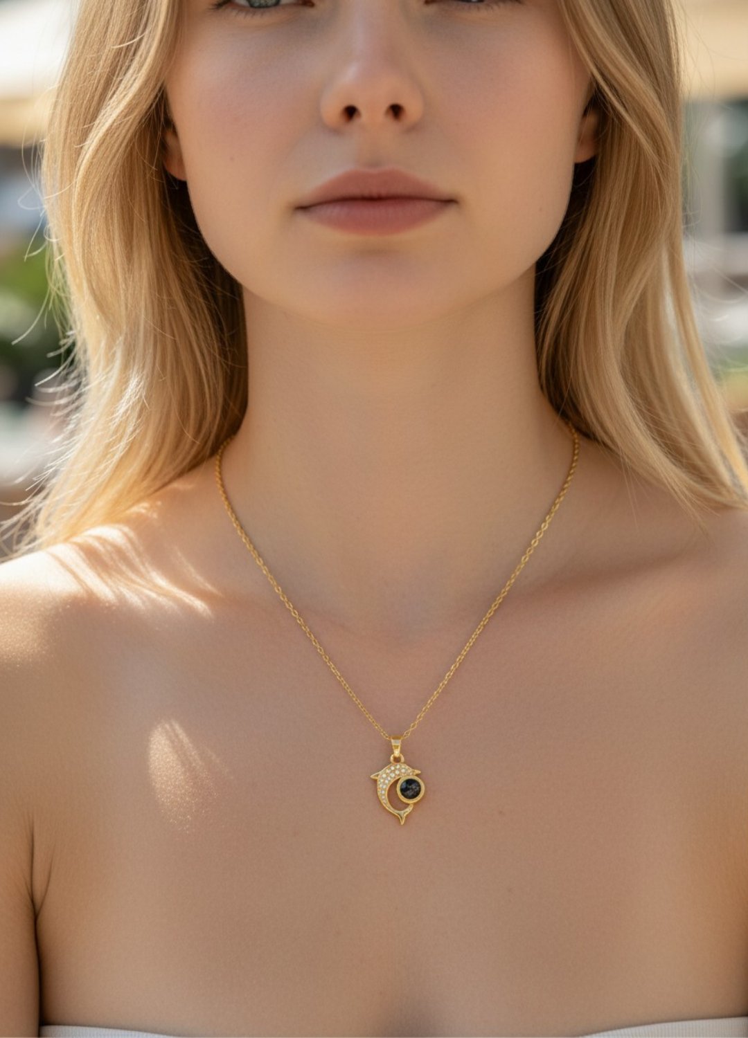 Çelik Gold Taşlı Balık Kolye - 25ctr429