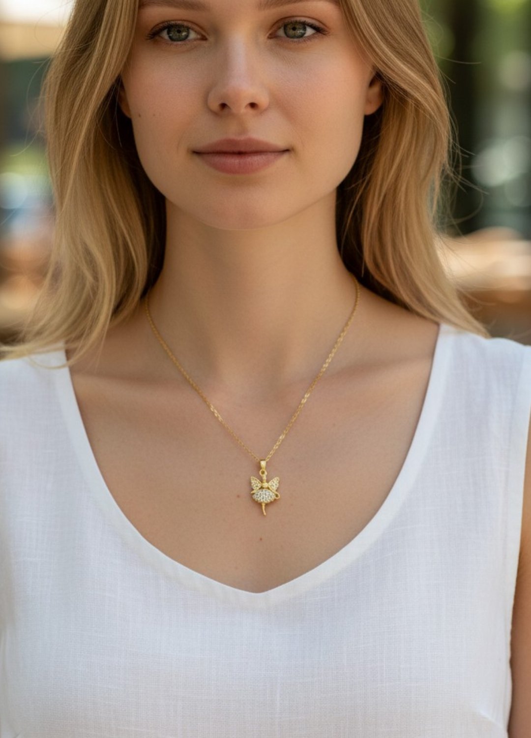 Çelik Gold Taşlı Kolye - 25ctr425