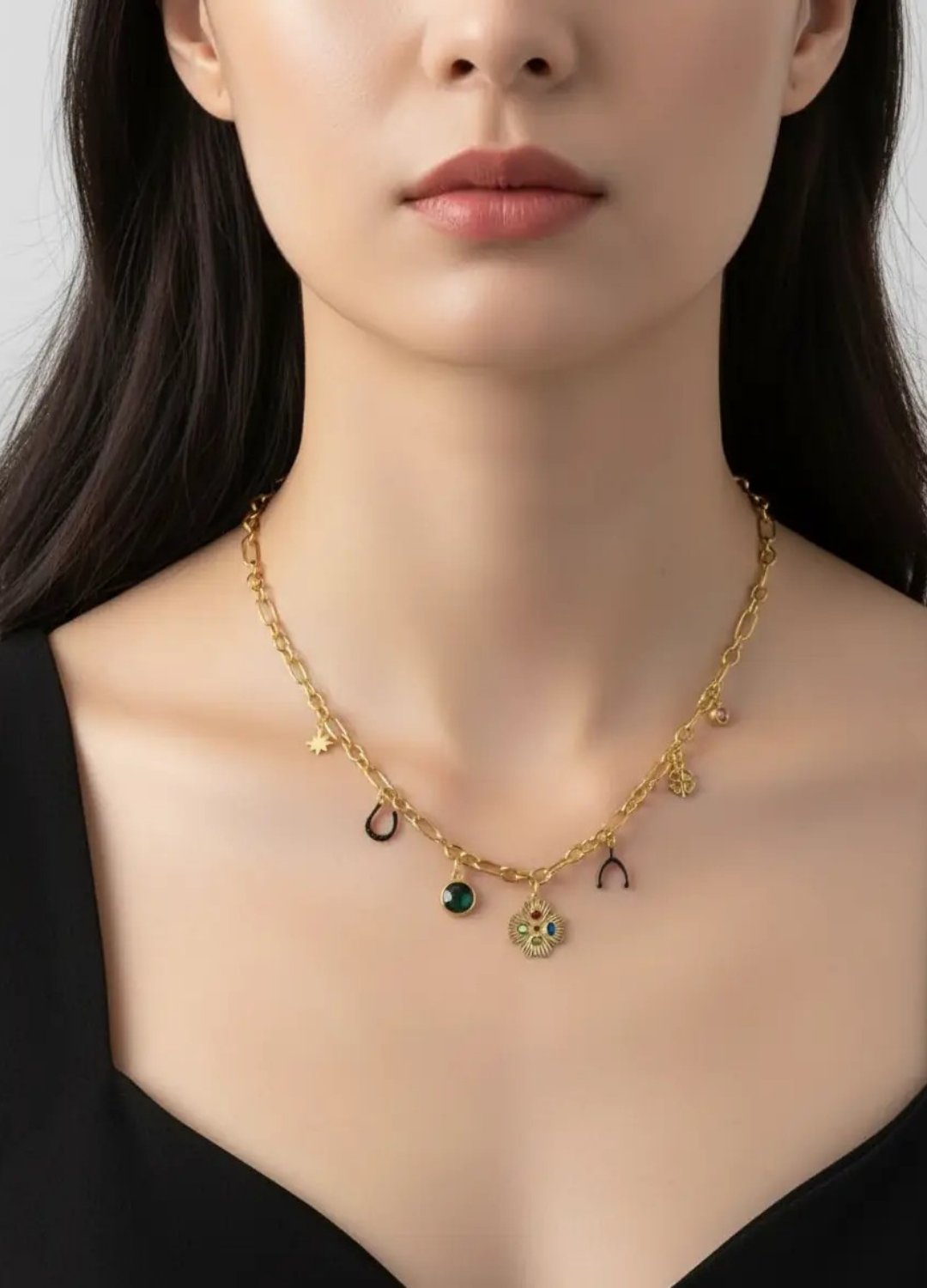 Çelik Gold Yonca Charm'lı Kolye - 25-clkk146