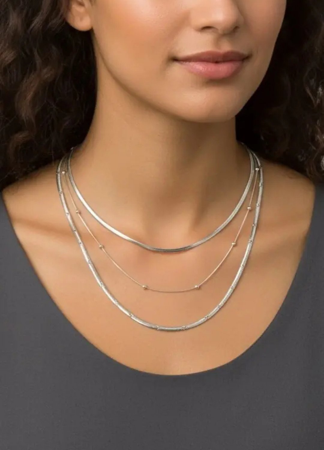 Çelik Silver 3'lü İtalyan Dorika Kolye 2mm - 25-clkk263