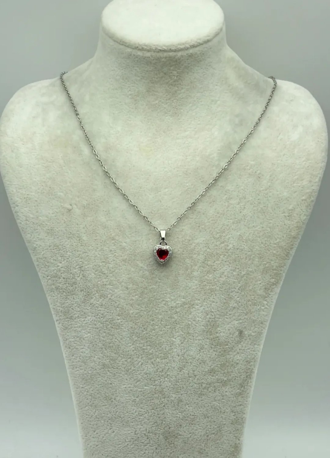 Çelik Silver Kırmızı Taşlı Kalp Kolye - 25-ctr211