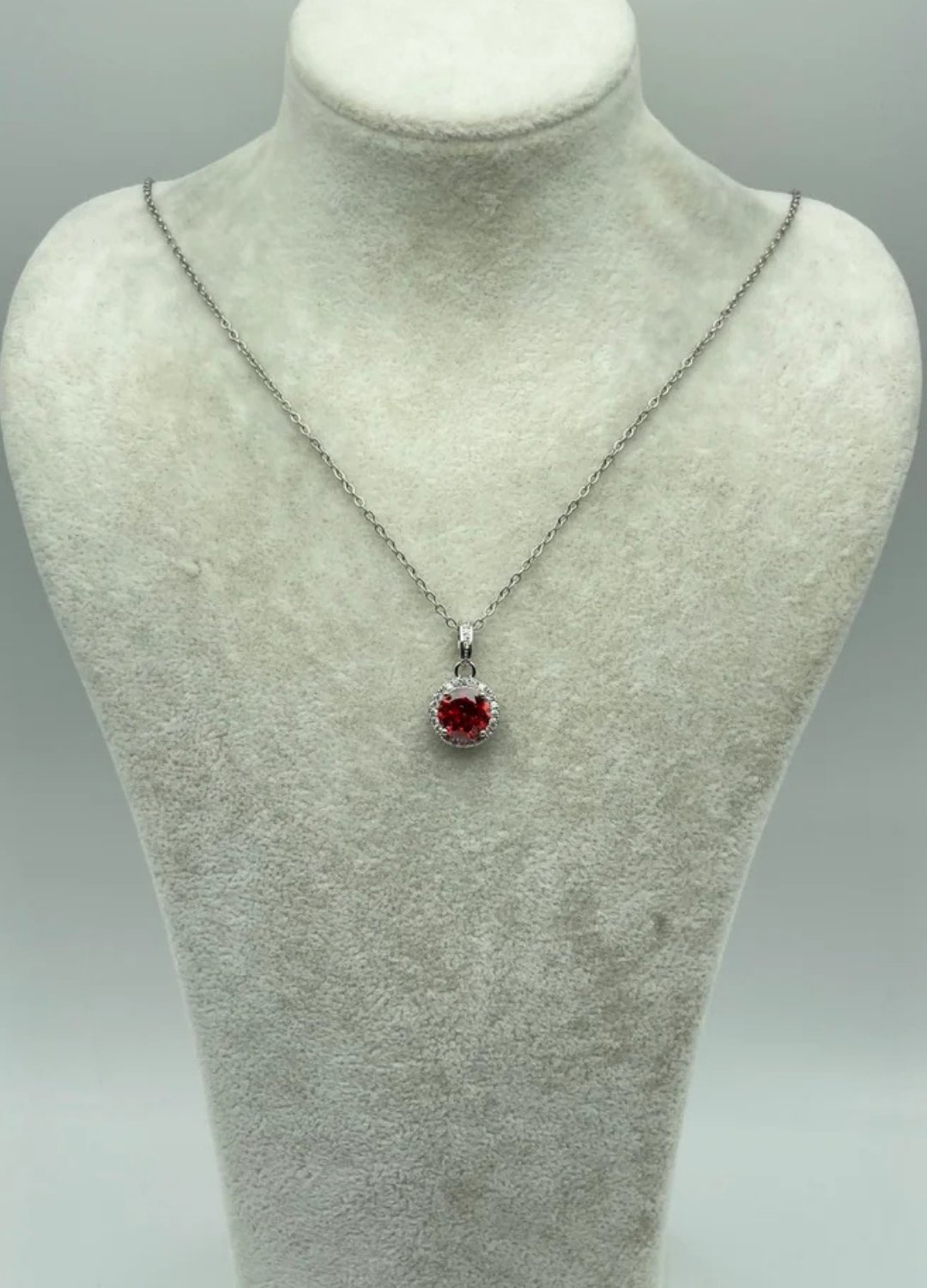 Çelik Silver Kırmızı Taşlı Kolye - 25-ctr191