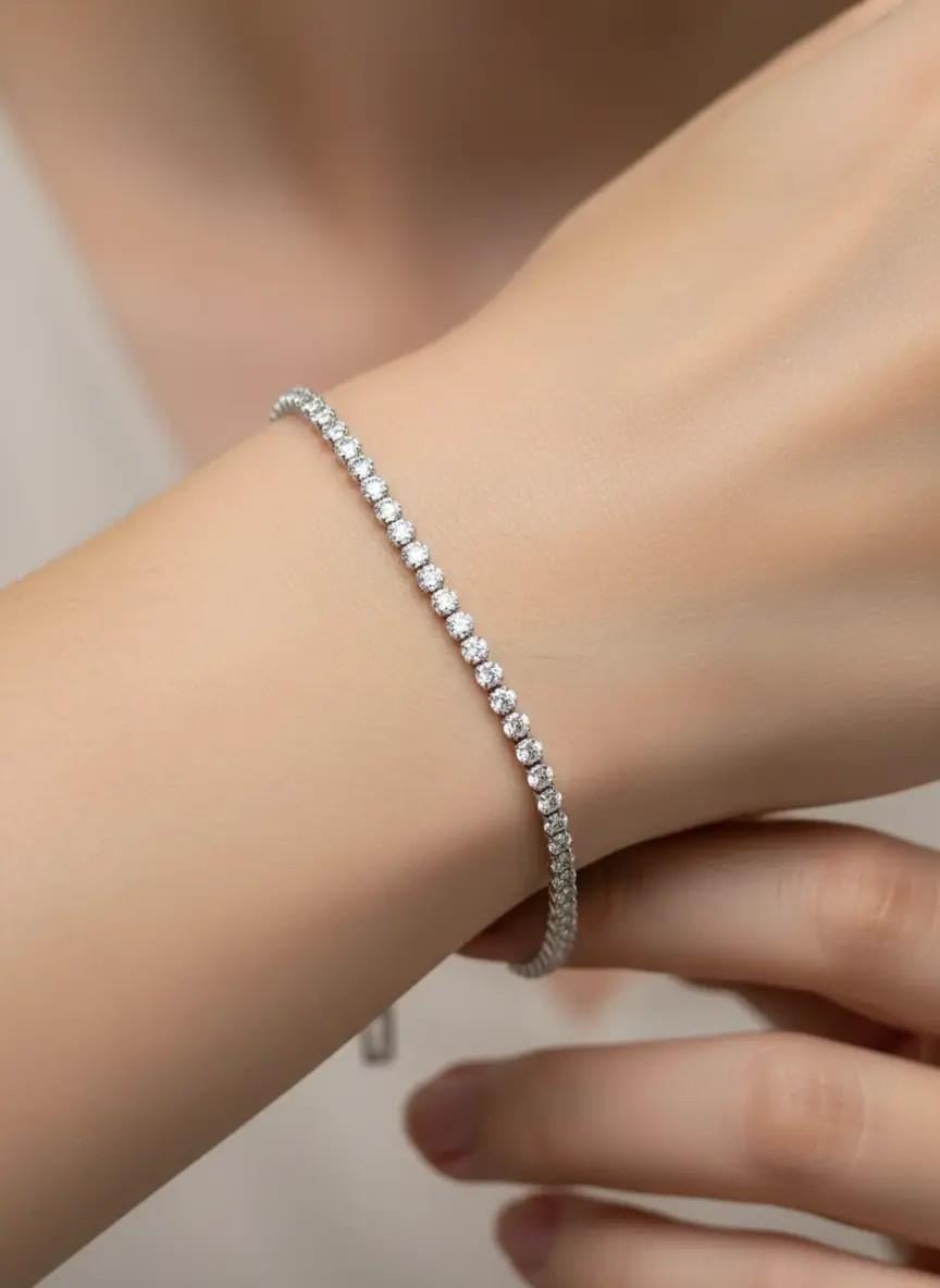 Çelik Silver Mini Yuvarlak Taşlı Su Yolu Bileklik - 26slb34