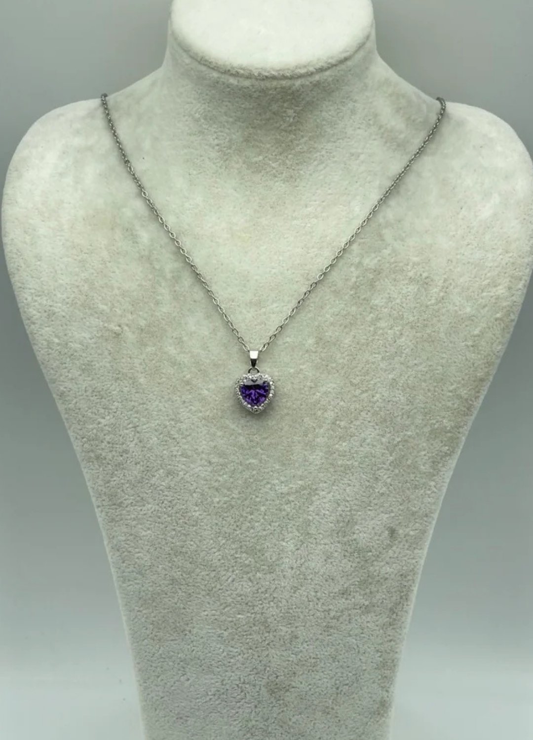 Çelik Silver Mor Taşlı Kalp Kolye - 25-ctr261