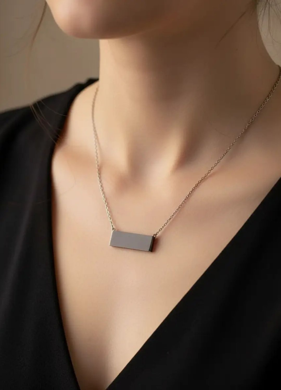 Çelik Silver Plaka Kolye - 25-clkk106