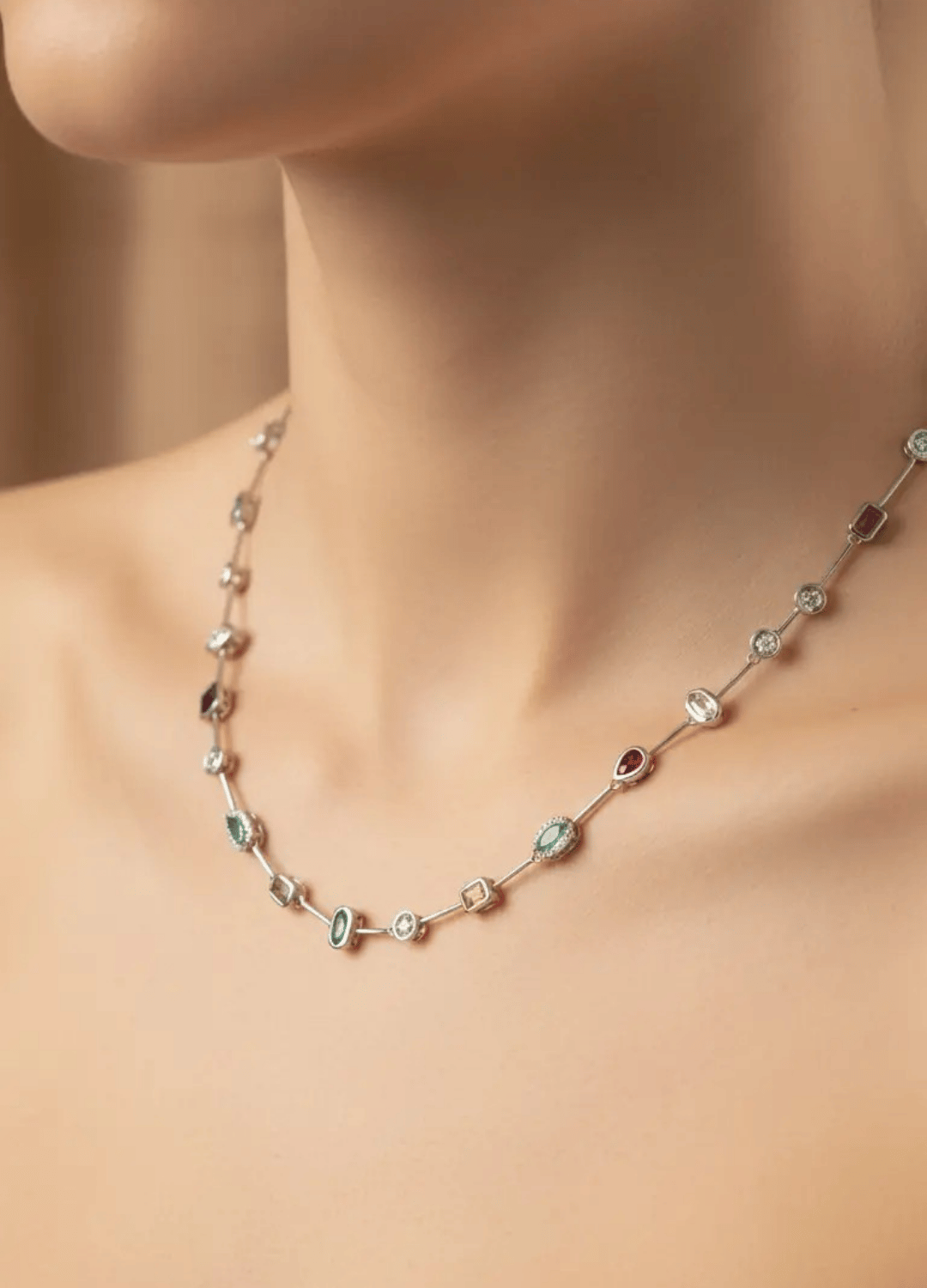 Çelik Silver Renkli Taşlı Serenay Kolye - 25-clkk154