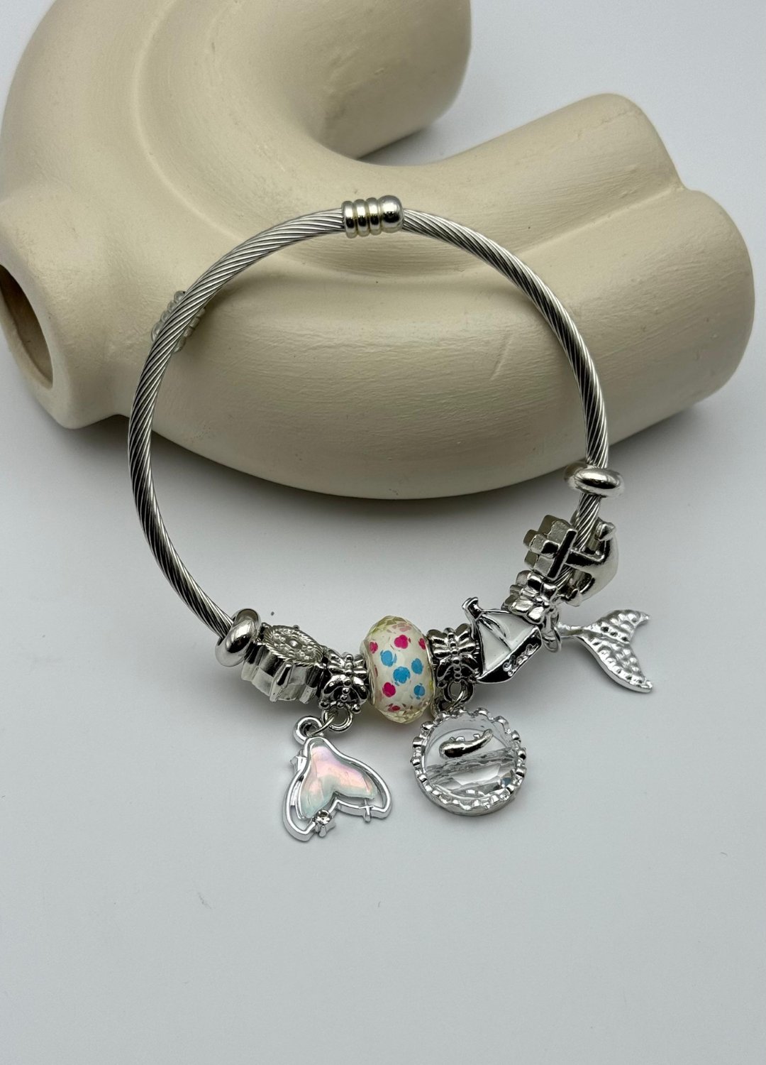 Çelik Silver Taşlı Balık Charmlı Pandora Bileklik - 26blk48