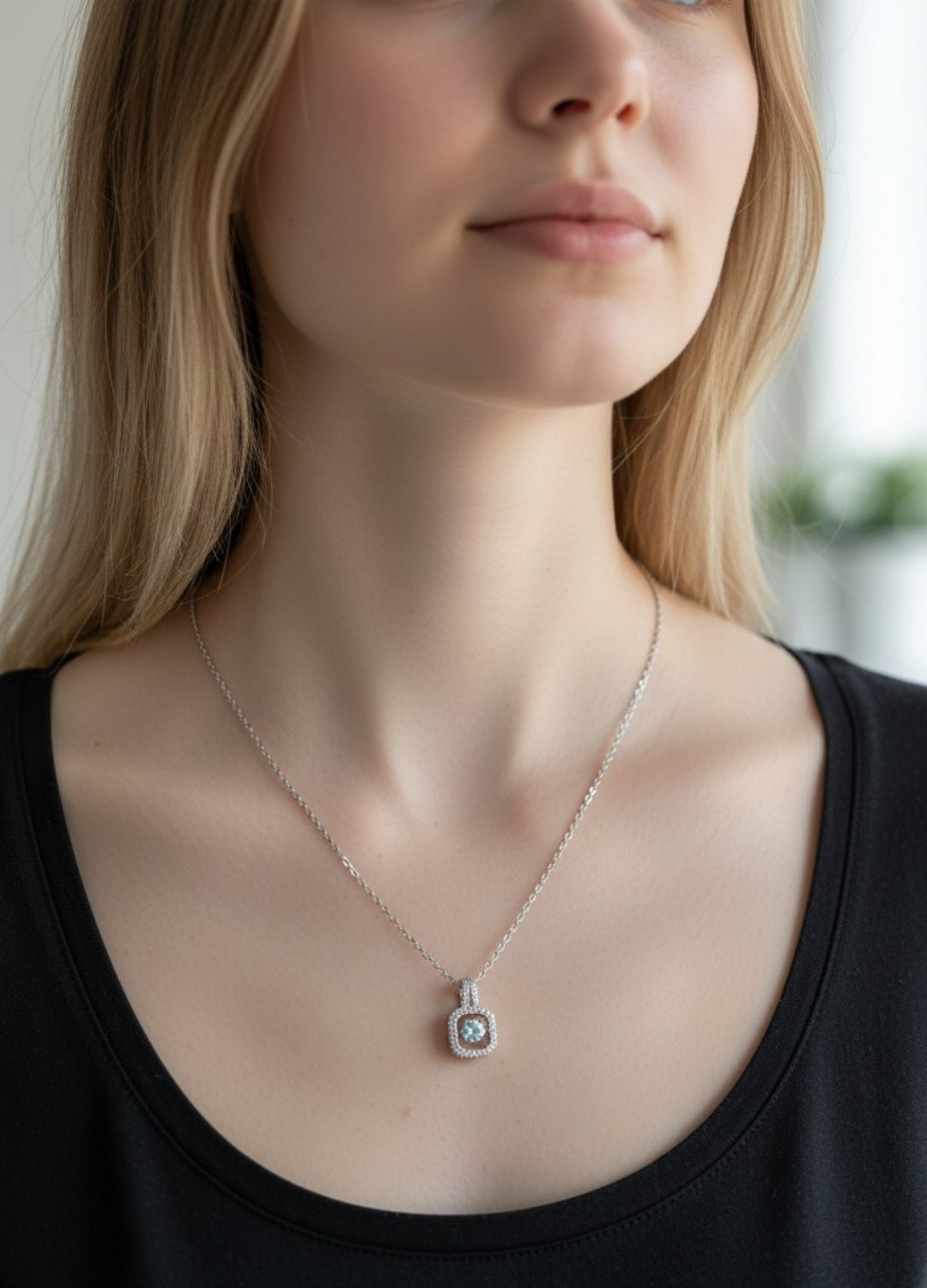 Çelik Silver Taşlı Kare Kolye - 25ctr434