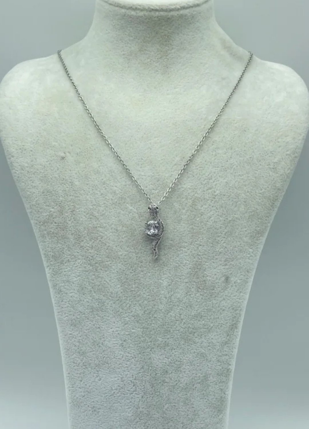 Çelik Silver Taşlı Yılan Kolye - 25-ctr12