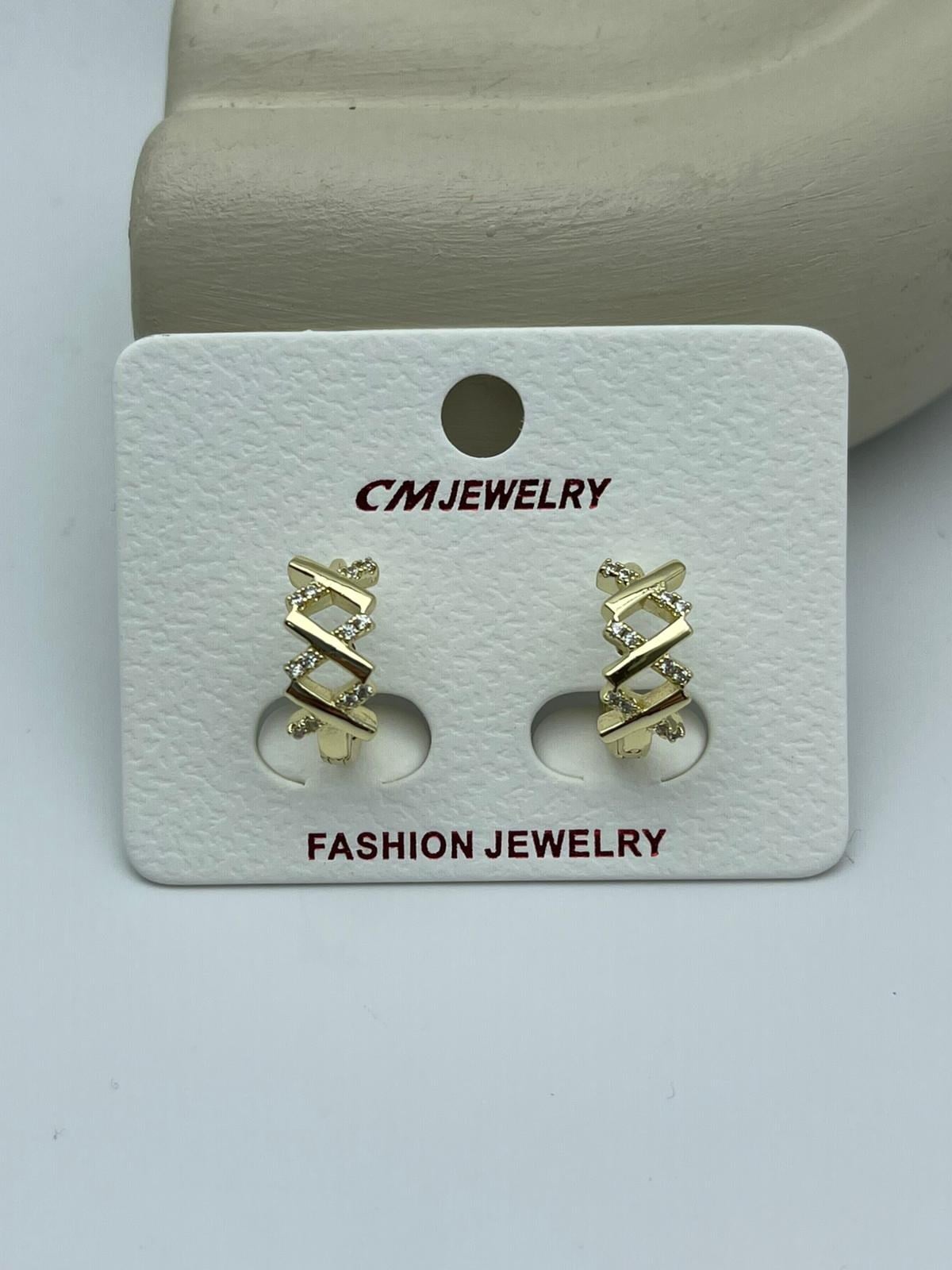 CM Gold Zigzag Taşlı Küpe - 26cmkp04 