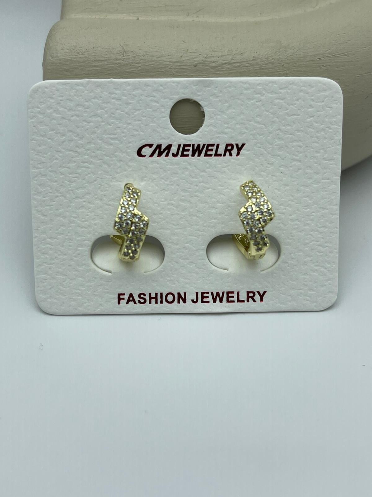 CM Taşlı Şimşek Gold Küpe - 26cmkp07