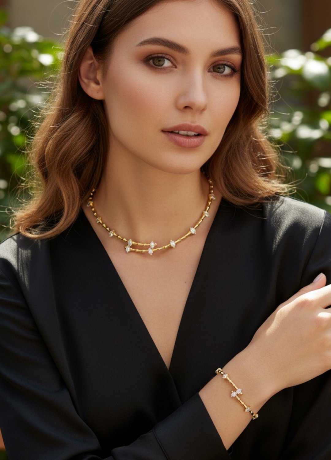 Vip Gold Taşlı Tasma Kolye Bileklik Set - 26set07