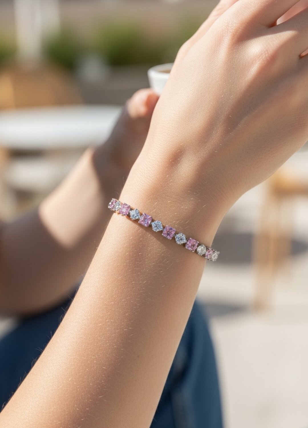 Vip Silver Pembe Baget Taşlı Su Yolu Bileklik - 26slbv14
