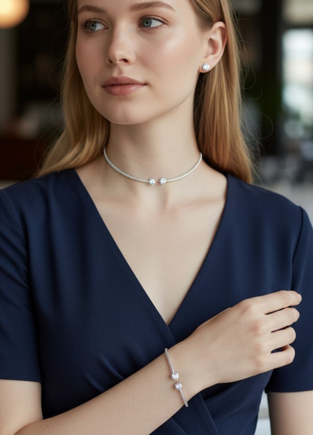 Vip Silver Taşlı Kolye Bileklik Küpe Set - 26set09