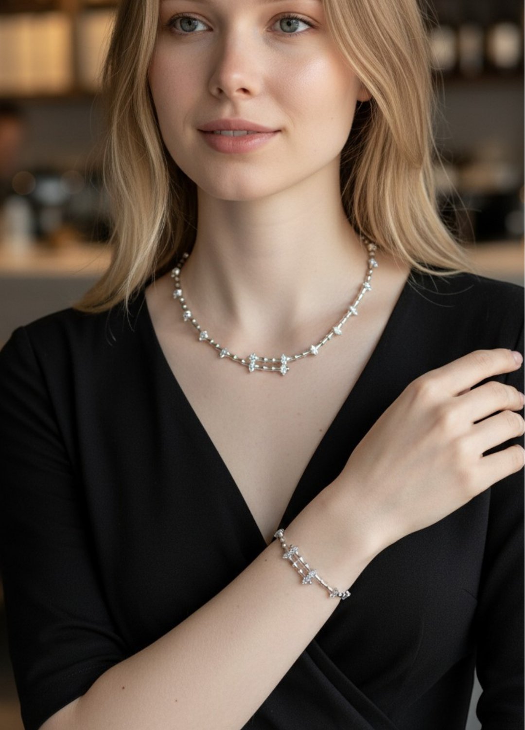 Vip Silver Taşlı Tasma Kolye Bileklik Set - 26set08