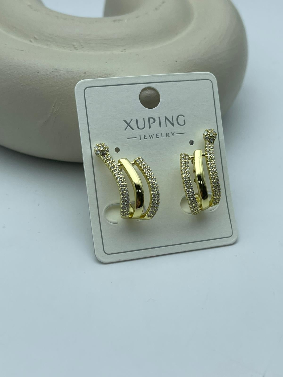 Xuping Taşlı Gold Çelik Çatal Küpe - 26xpkp42
