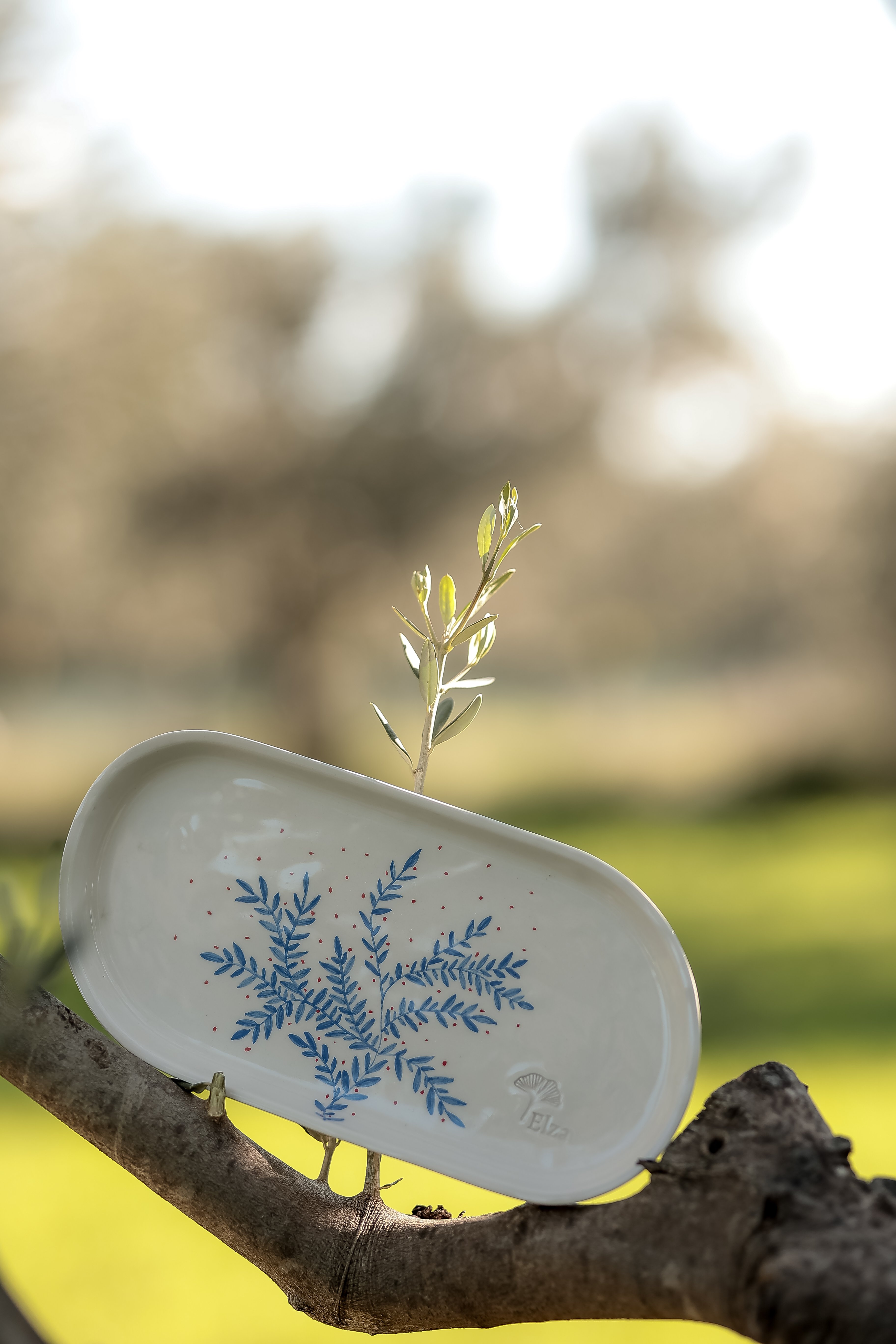 Mavi Dallı Oval Tabak 