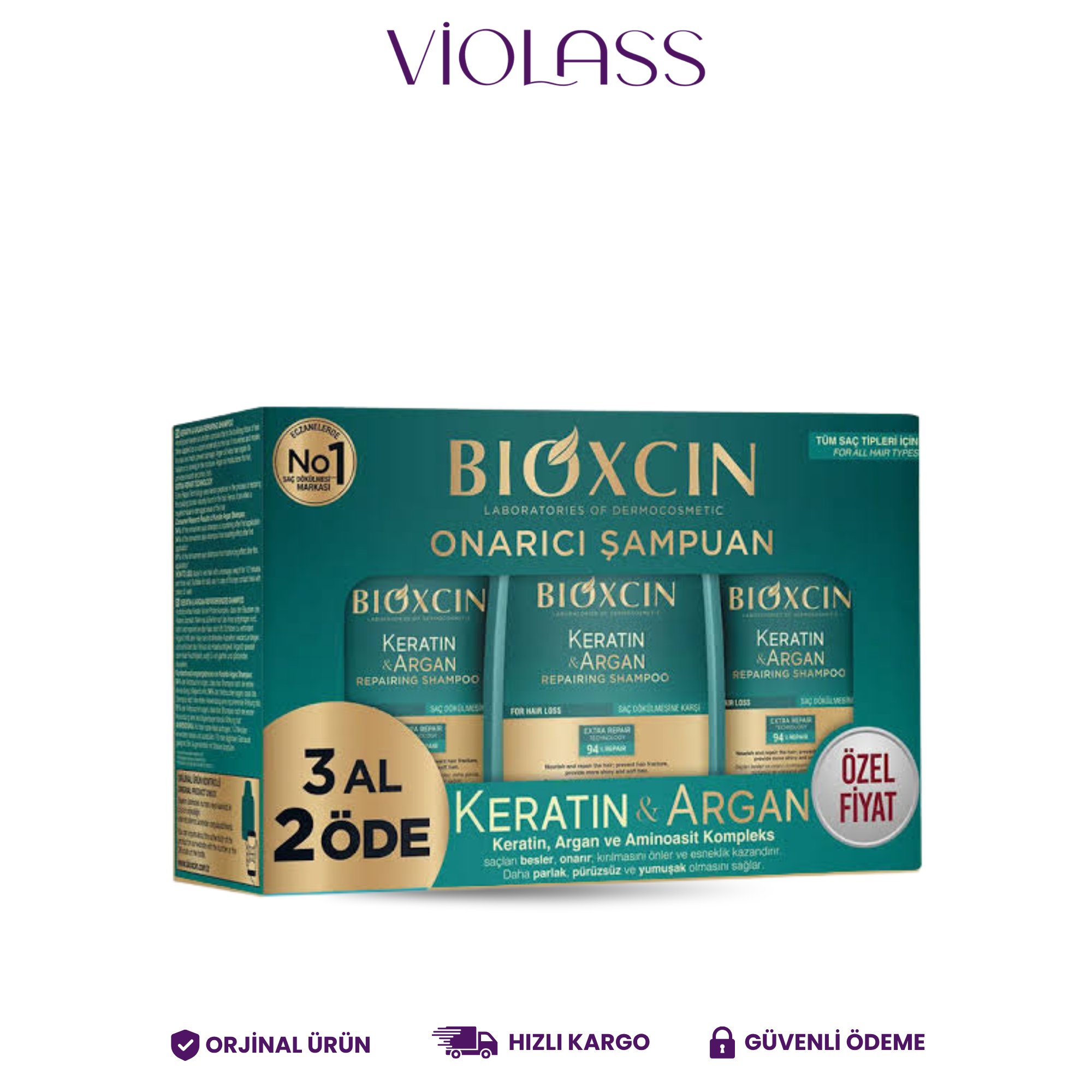 Bioxcin Keratin ve Argan Onarıcı Şampuan 3 x 300 ml