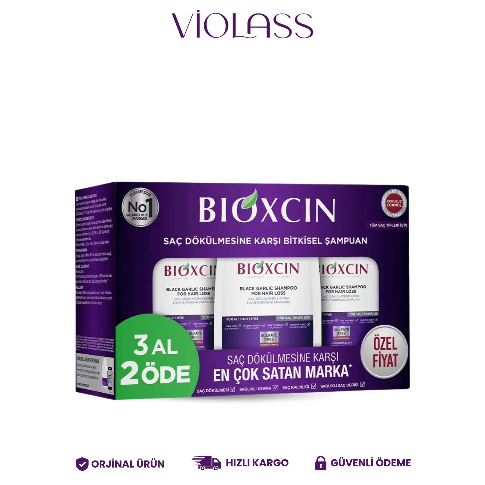 Bioxcin Siyah Sarımsak Şampuanı - Saç Dökülmesine Karşı 3 x 300ml 