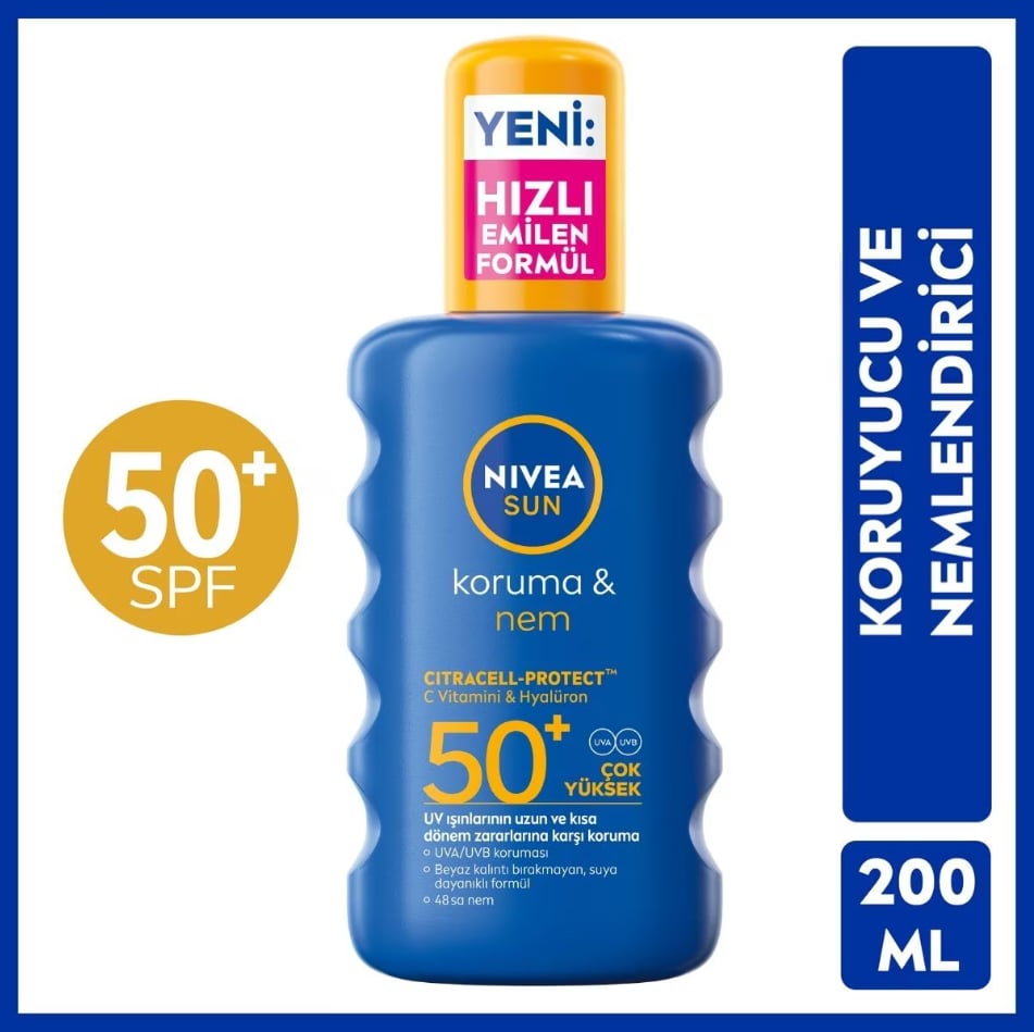 Nivea Sun SPF50+ Koruma & 48 Saat Nemlendirme Vücut Güneş Kremi Sprey 200 ml