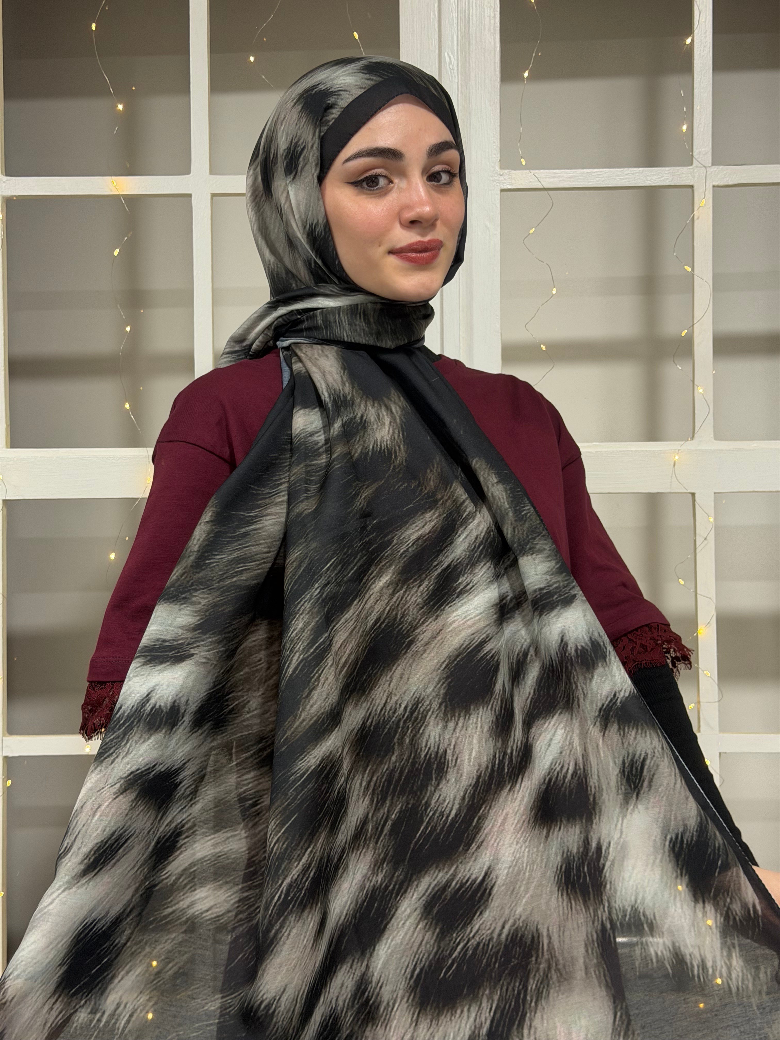 Leora Pamuklu Şal - Siyah Taş