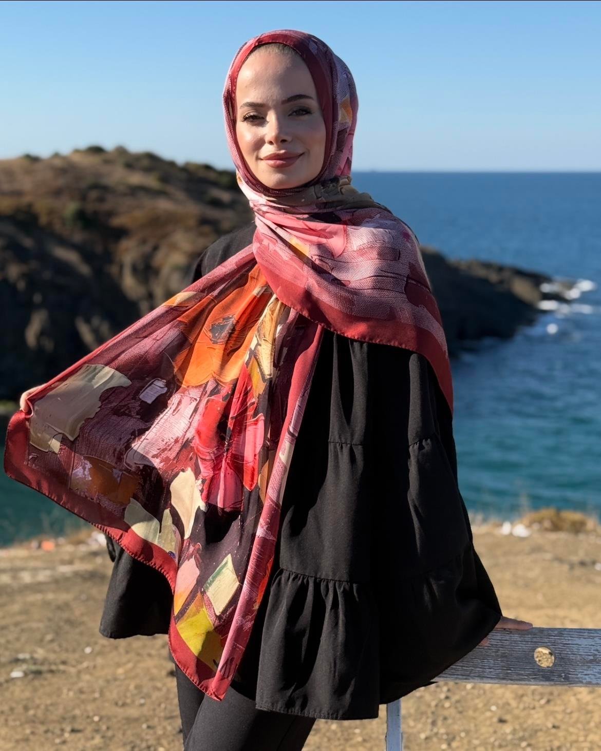 Lilium Collection Hint İpeği Şal - Bordo&Mürdüm