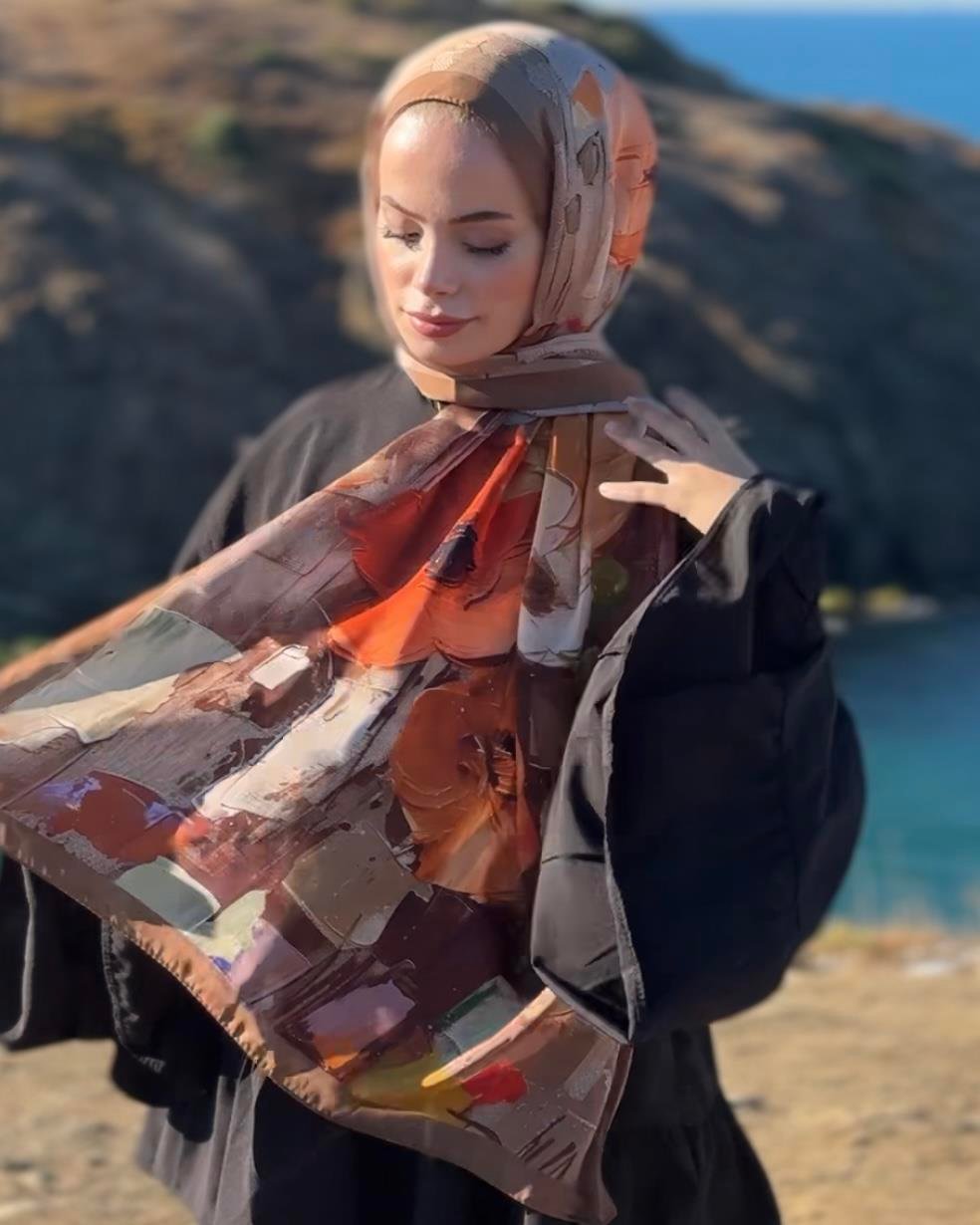 Lilium Collection Hint İpeği Şal - Koyu Bej