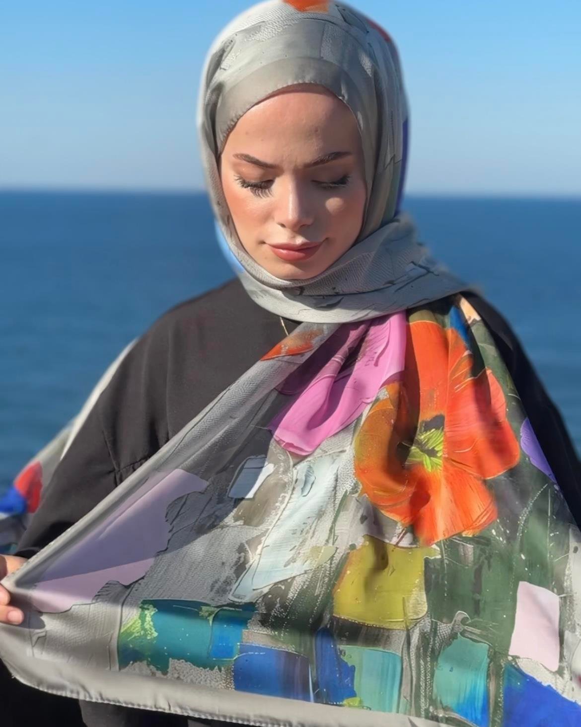 Lilium Collection Hint İpeği Şal - Su Yeşili&Gri