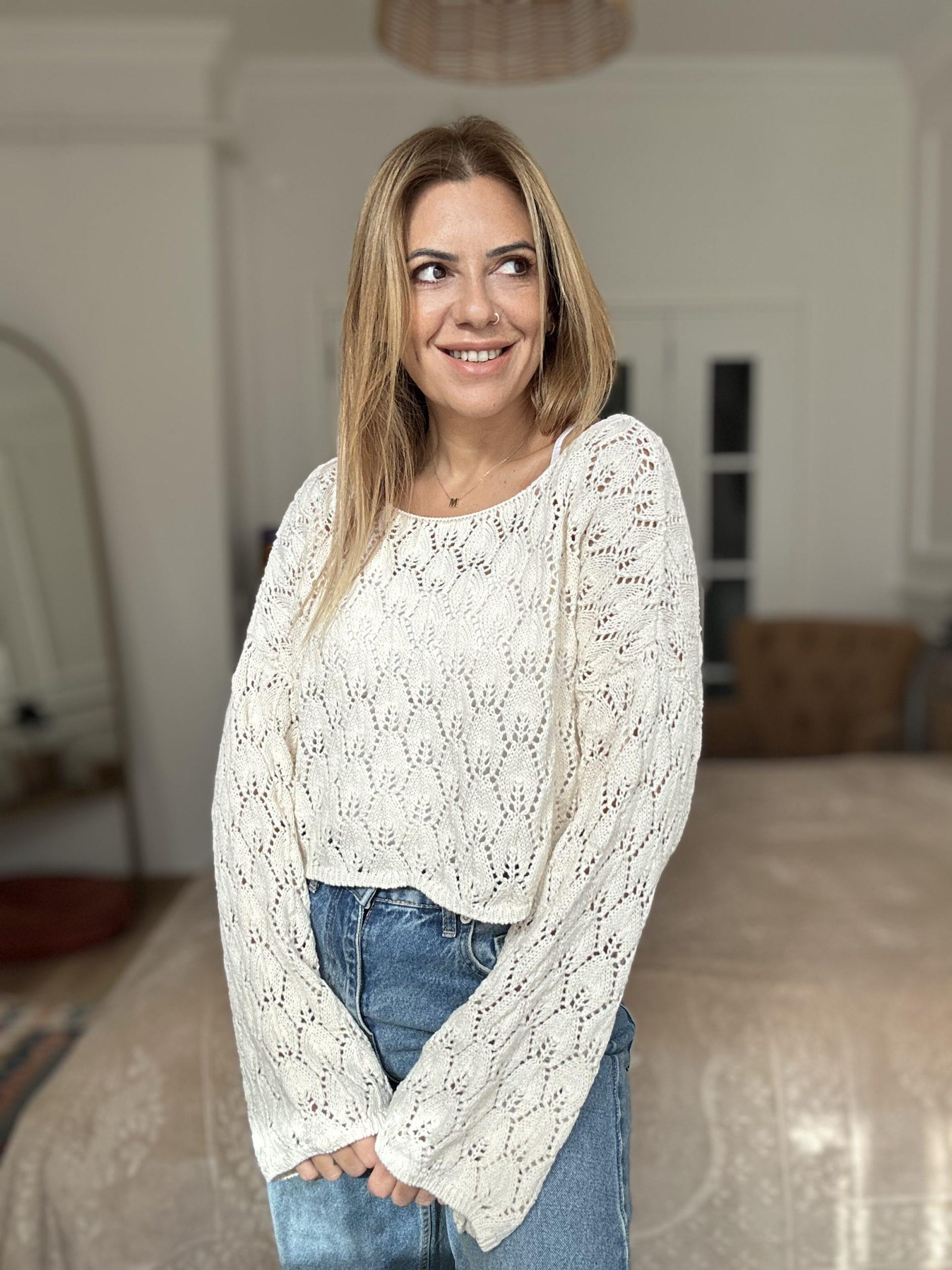 Ajurlu Kısa Krem Bluz