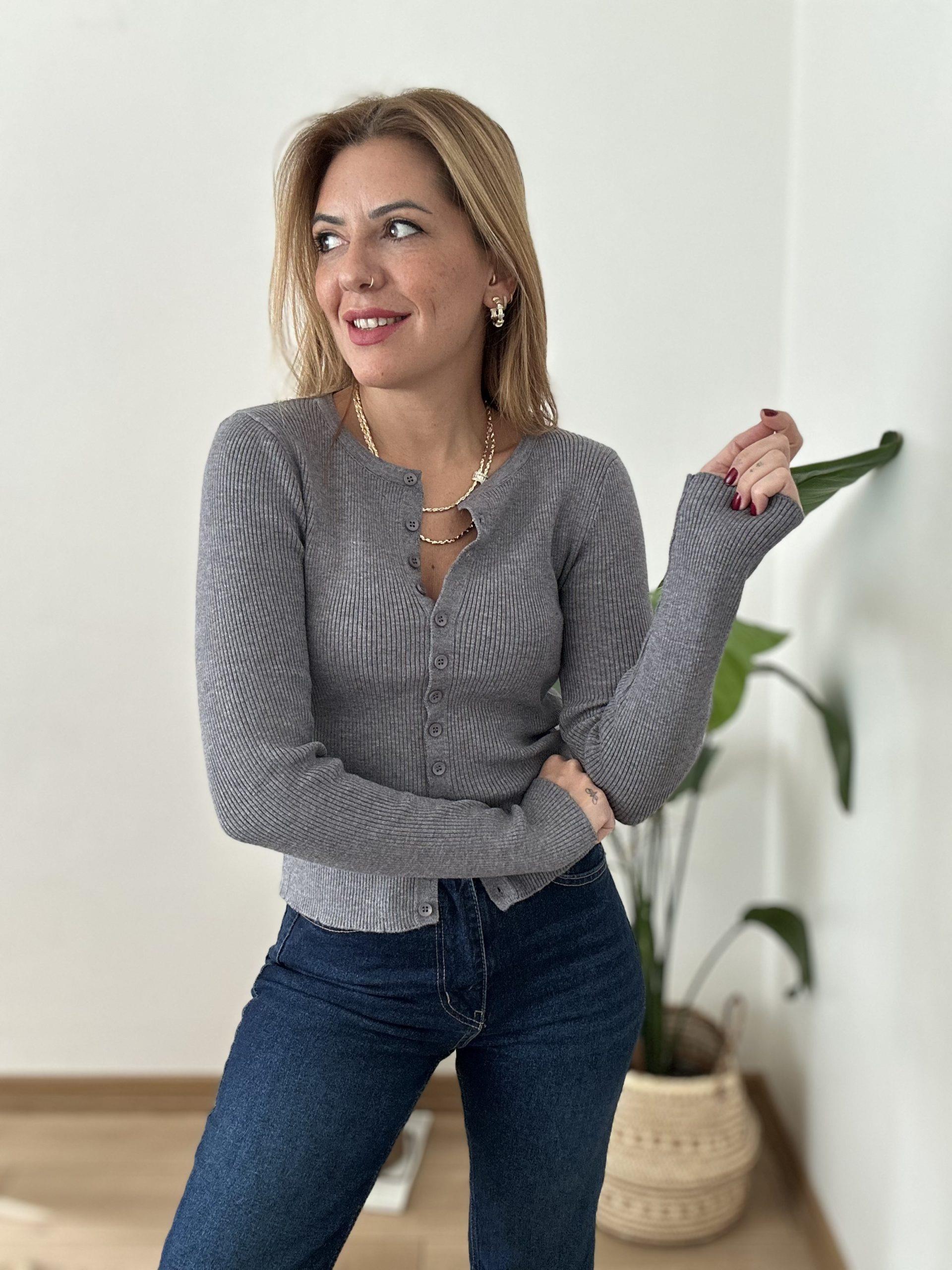 Gri Fitilli Triko Hırka S
