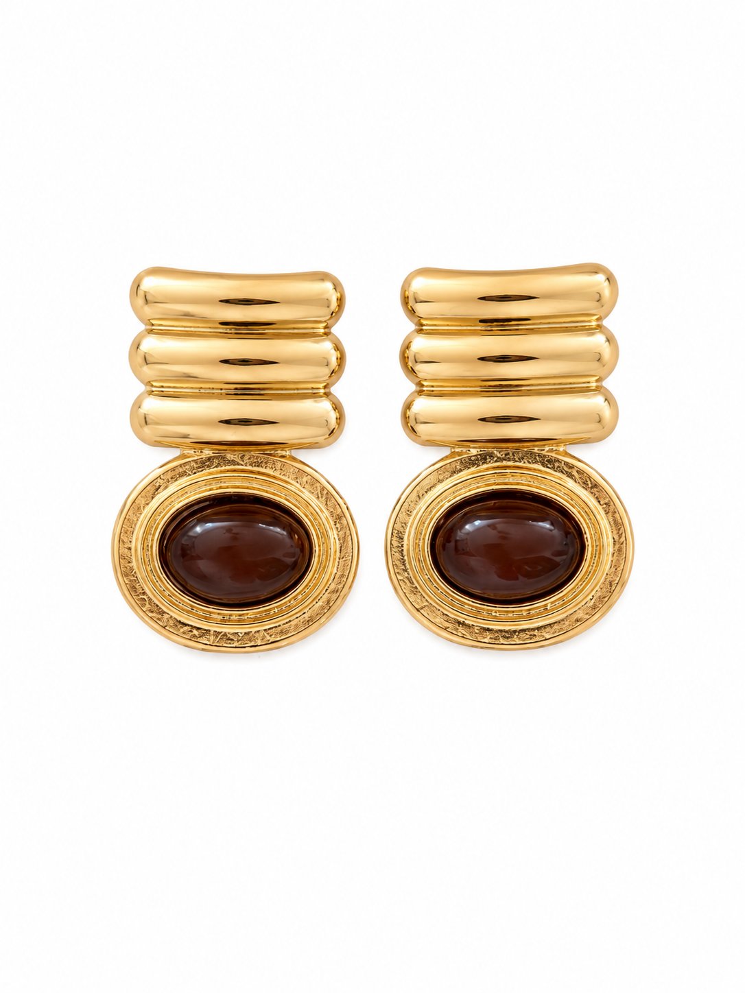 Kırmızı Taşlı Gold Oval Küpe