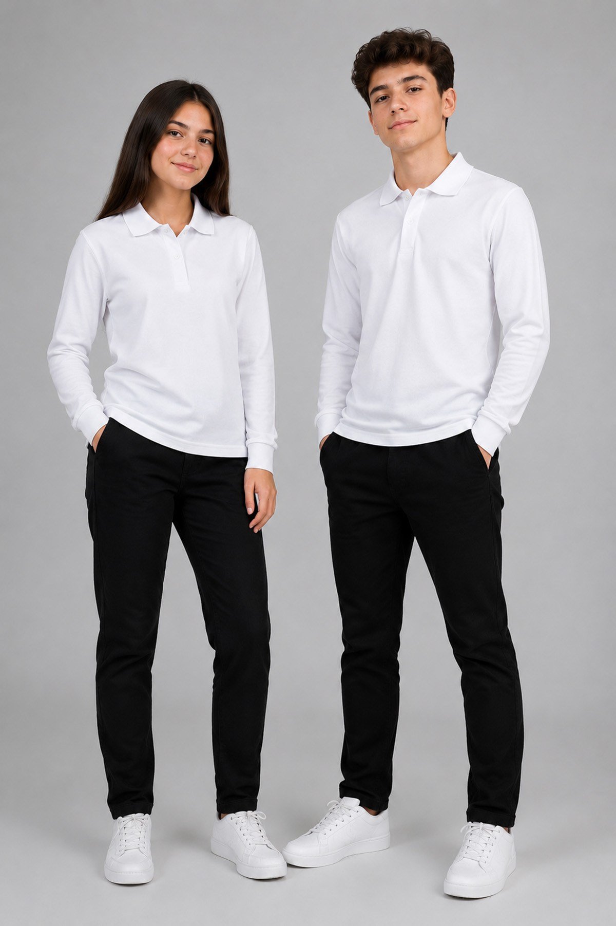 LİSE UZUN KOL OKUL LAKOS TSHİRT S-M-L-XL Beyaz