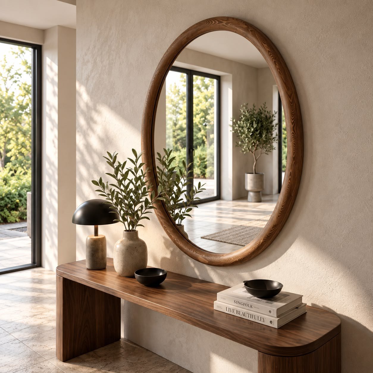Lucca Ahşap Oval Duvar Aynası