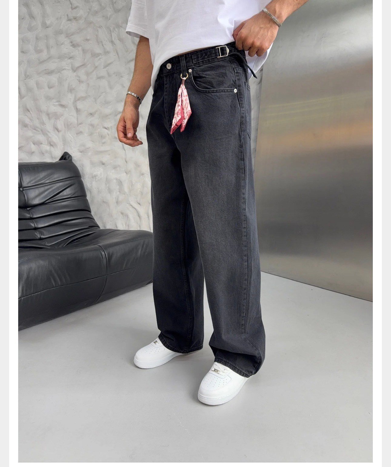 3488 FULARLI SİYAH BAGGY PANTOLON