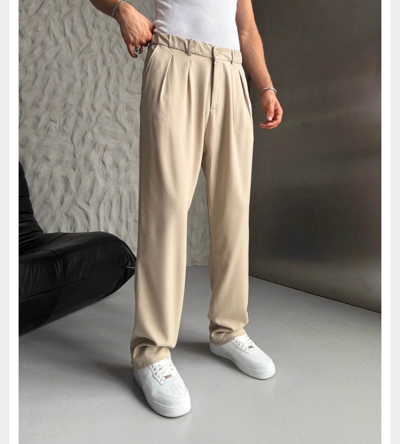 BEJ PİLELİ BAGGY KUMAŞ PANTOLON