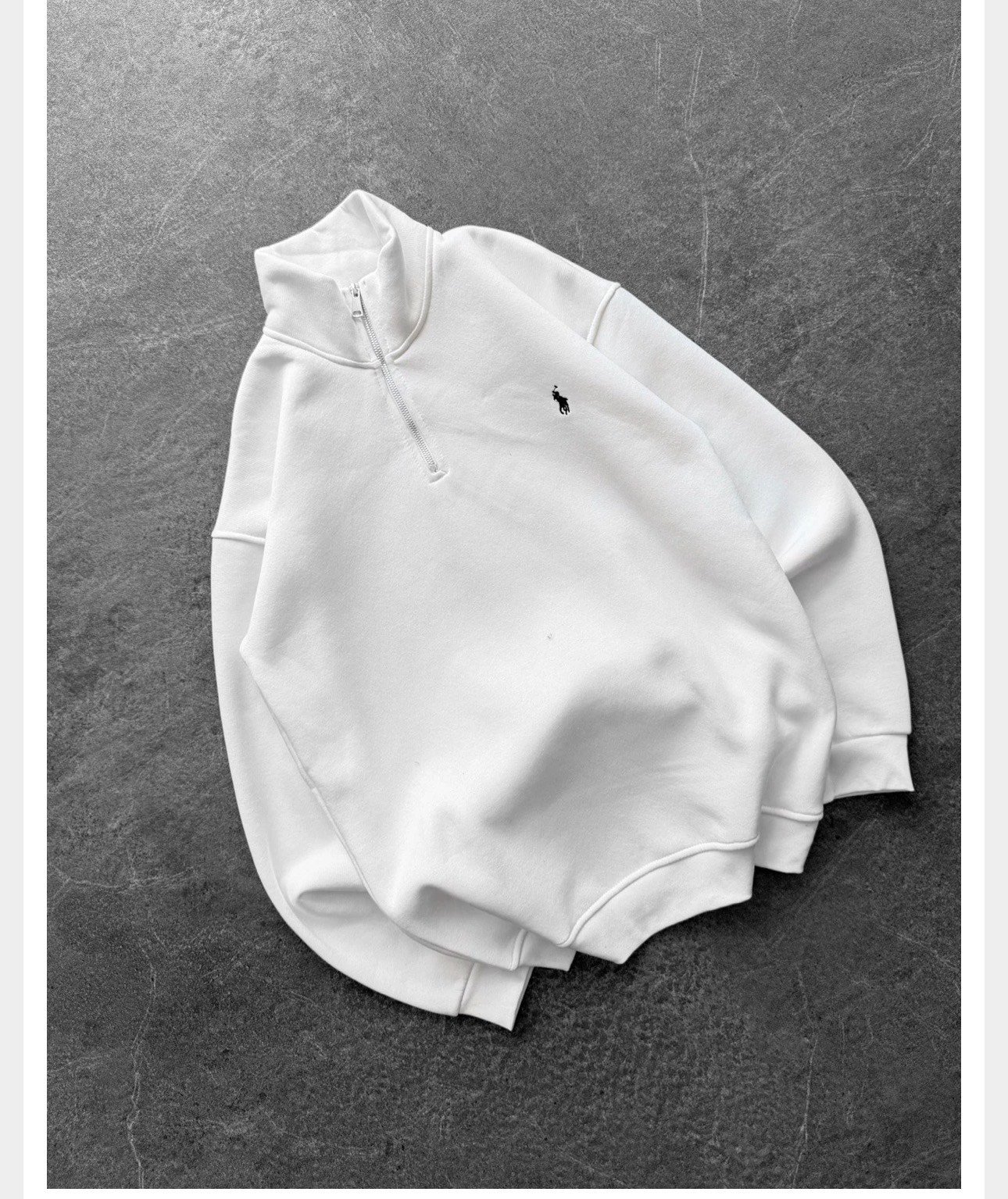 BEYAZ YARIM FERMUARLI POLO SWEAT