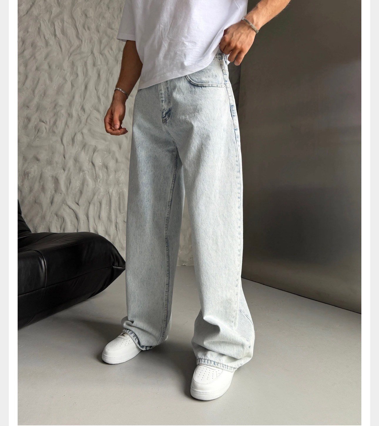 BUZ MAVİ SÜPER BAGGY KOT PANTOLON
