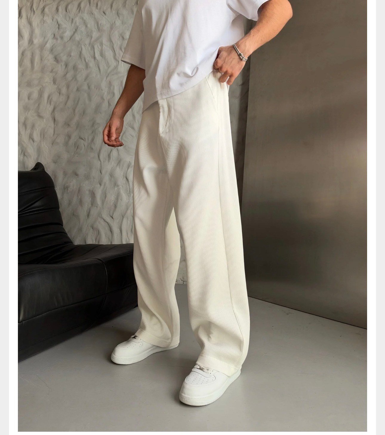EKRU FİTİLLİ KUMAŞ BAGGY PANTOLON
