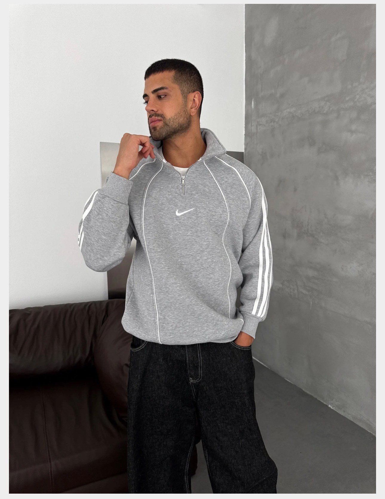 GRİ ŞERİTLİ YARIM FERMUAR NİKE SWEAT