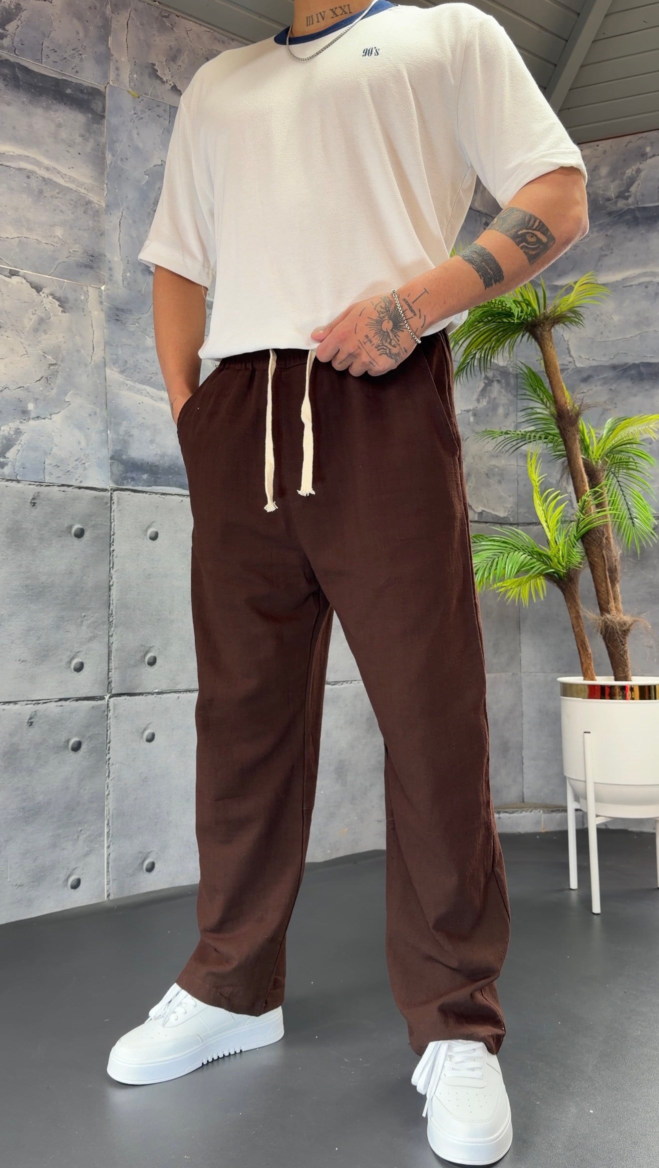 KAHVE BAGGY KETEN PANTOLON