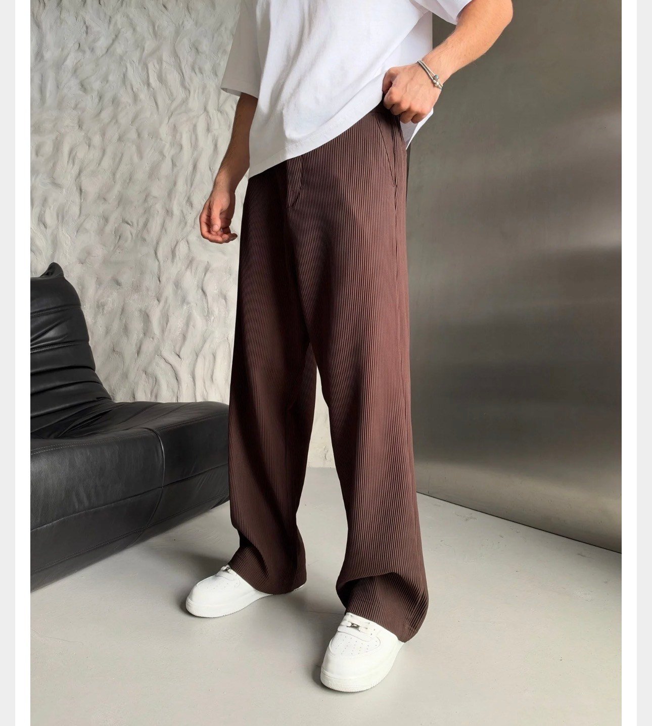 KAHVE FİTİLLİ KUMAŞ BAGGY PANTOLON